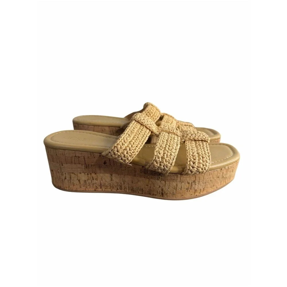 J. Crew Factory Fisherman Flat-Form Wedges size 7M Natural Raffia Sandals Shoes